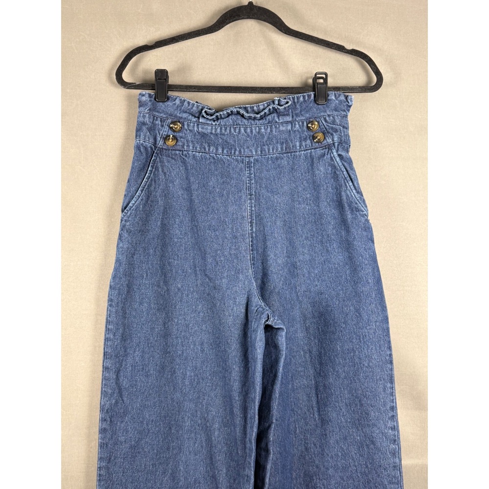 Who What Wear Denim Pants Womens 6 Blue Paperbag Waist Wide Leg High Rise Cotton
